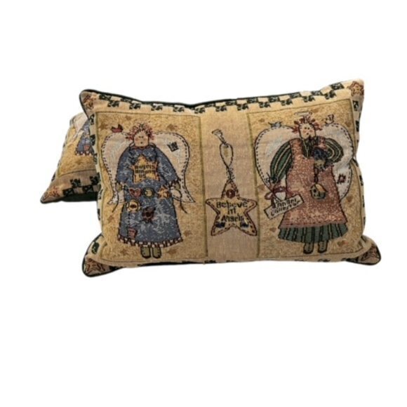 🛍️2 for $25 Sale🛍️ Angel Tapestry Pillow VTG of 2 "Angels Among Us" Christmas - Picture 4 of 8